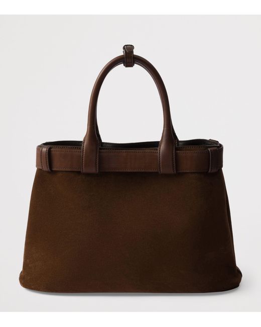 Prada Brown Medium Suede Buckle Tote Bag