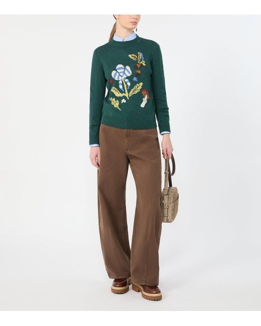 Weekend by Maxmara Green Knitted Floral Sweater