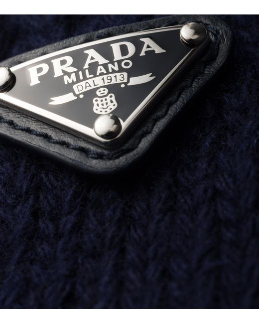 Prada Blue Wool Logo Gloves for men