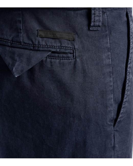 Prada Blue Garment-Dyed Cotton Trousers for men
