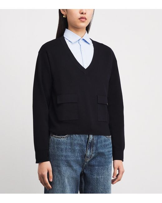 Sandro Black Wool V-Neck Sweater