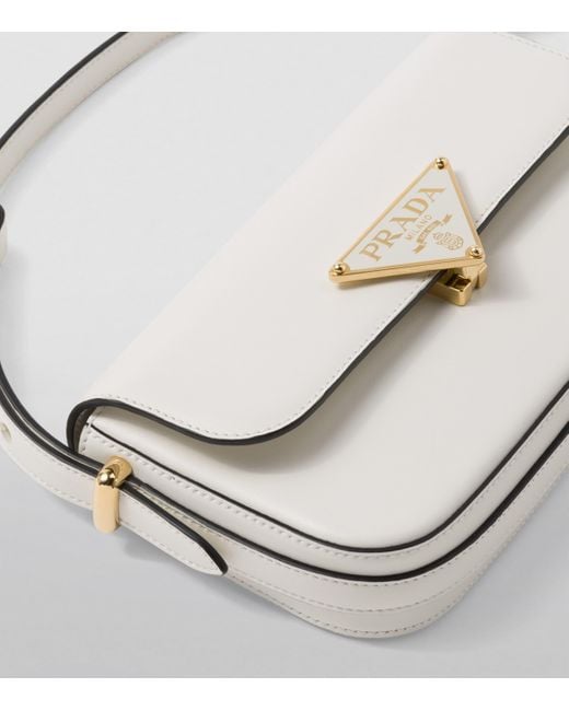Prada White Leather Emblème Shoulder Bag