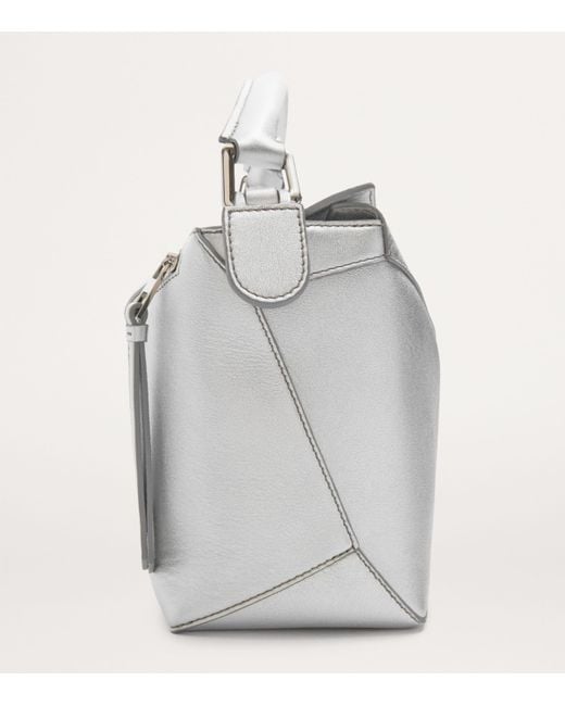 Loewe Gray Small Metallic Leather Puzzle Top-Handle Bag