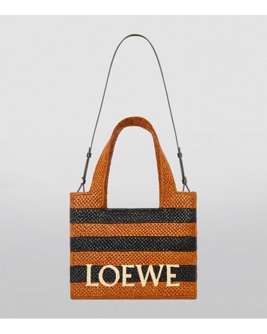 Loewe Black X Paula's Ibiza Medium Raffia Striped Font Tote Bag