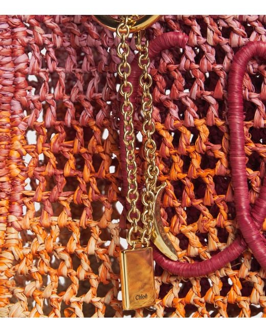 Chloé Red Raffia Summer Banana East-West Tote Bag