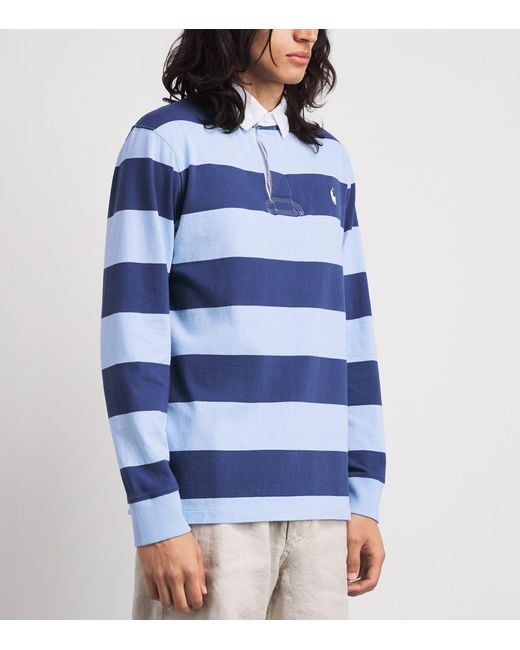 Polo Ralph Lauren Blue Cotton Stripe Rugby Shirt for men
