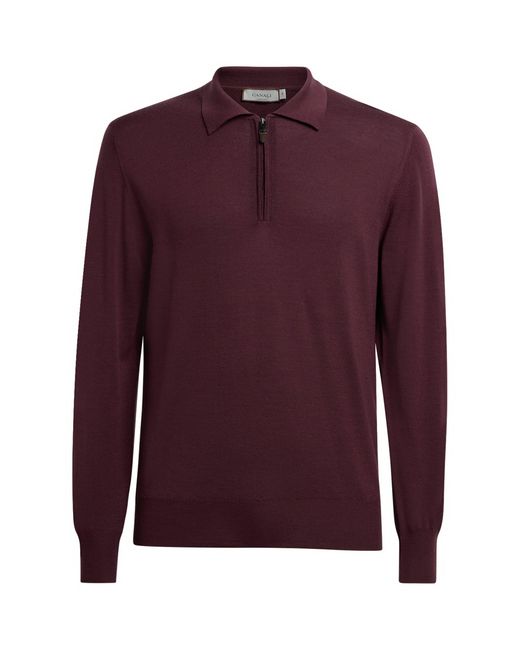 Canali Purple Wool Quarter-Zip Polo Sweater for men