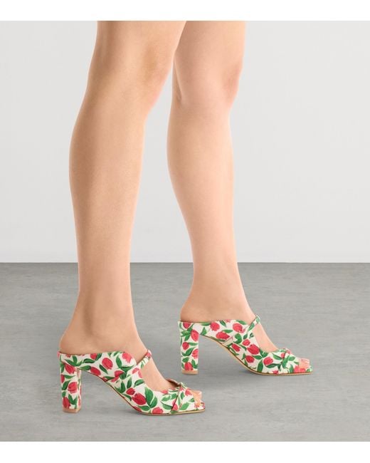 Malone Souliers White Canvas Tulip Print Norah Heeled Sandals 70