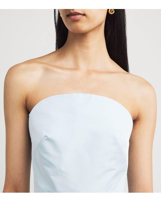 Monique Lhuillier Blue Draped Off-The-Shoulder Gown