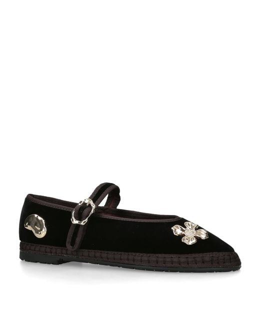 Flabelus Black Velvet Mae Pierre Mary Jane Flats