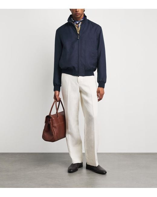Ralph Lauren Blue Linen-Wool-Silk Felton Bomber Jacket for men