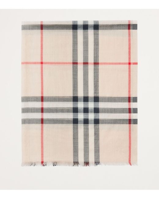Burberry White Wool-Silk Check Scarf