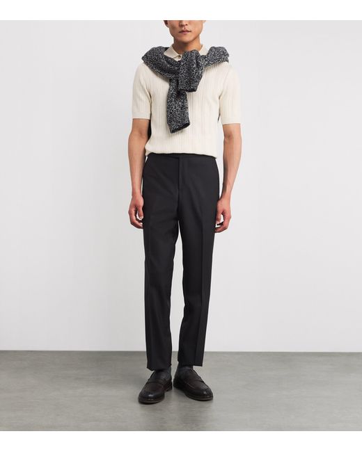 Isaia Natural Wool-Silk-Cashmere Knit Polo Shirt for men