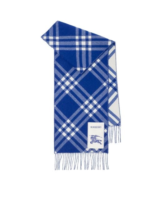 Burberry Blue Cashmere Check Scarf