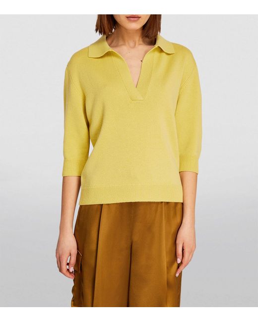 Yves Salomon Yellow Wool-cashmere Collared Sweater