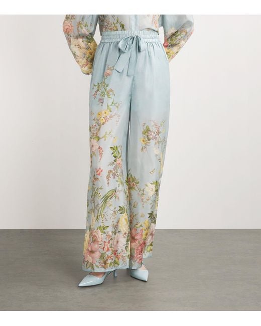 Zimmermann Blue Silk Floral Waverly Wide-leg Trousers