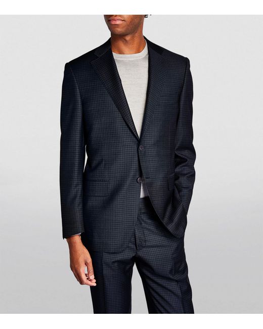 Canali Blue Wool Micro-check Single-breasted Suit for men