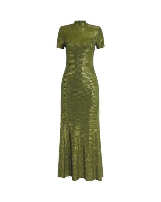Self-Portrait Green Rhinestone Maxi Dress