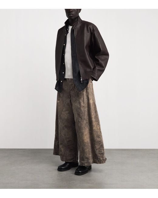 Won Hundred Black Leather Bomber Jacket for men