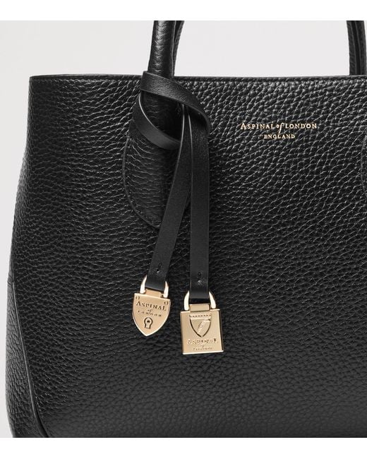 Aspinal Black Midi Leather London Tote Bag