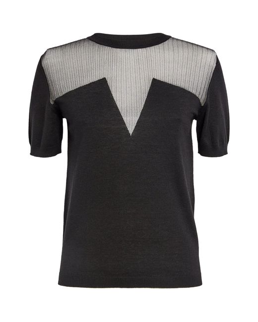 Max Mara Black Silk-wool Sheer-panel Sweater