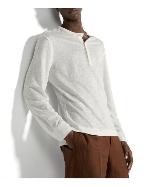 Zegna White Linen Long-sleeve Polo Shirt for men