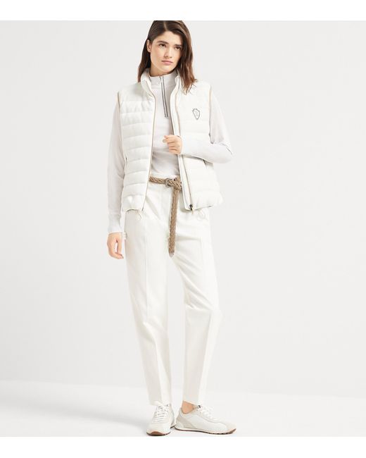 Brunello Cucinelli White Techno Cotton Piqué Logo Gilet