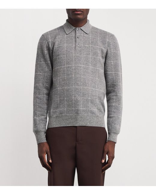 Ralph Lauren Gray Cashmere Check Polo Shirt for men