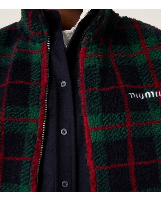 Miu Miu Black Fleece Check Zip-Up Jacket