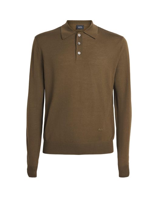 A.P.C. Green Merino Wool Polo Sweater for men