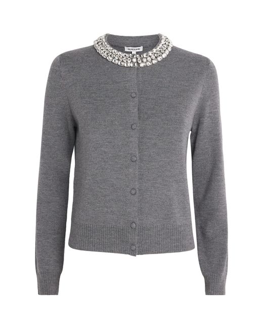 Veronica Beard Gray Merino Wool Embellished Daro Cardigan