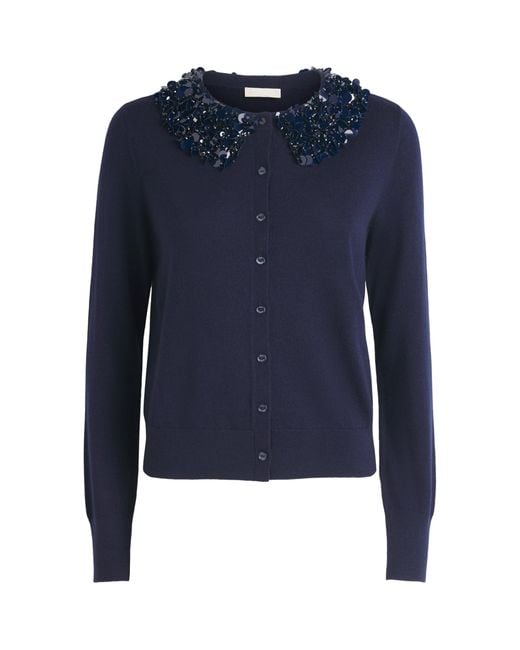 Ulla Johnson Blue Merino Wool Embellished Anna Cardigan