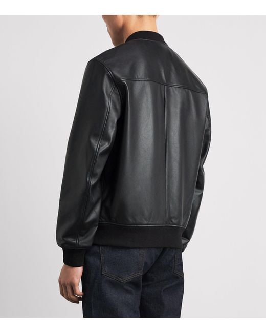 Sandro Black Leather Bomber Jacket for men