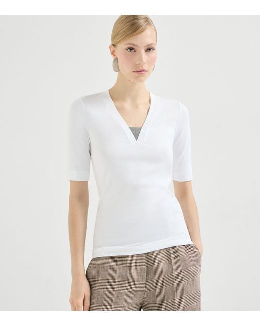 Brunello Cucinelli White Stretch-Cotton Monili-Detail T-Shirt