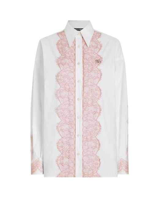 Dolce & Gabbana Pink Cotton-Blend Lace-Detail Shirt