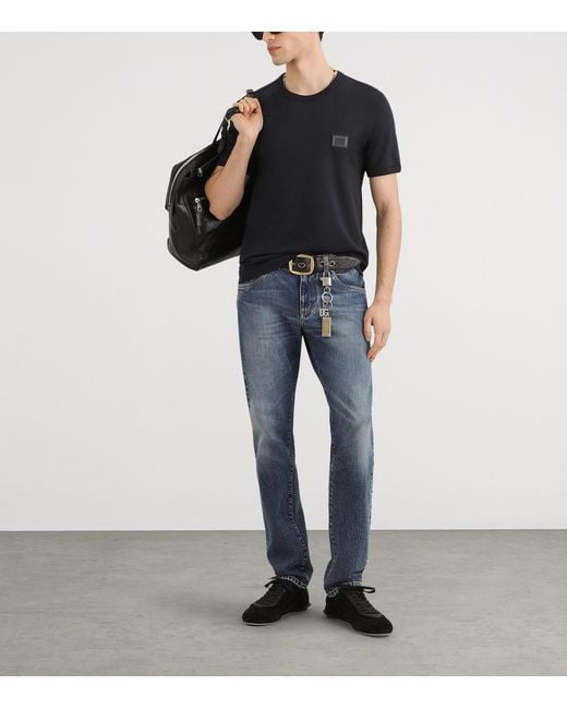 Dolce & Gabbana Blue Slim-Fit Logo Plaque Jeans for men