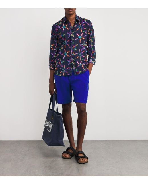 Vilebrequin Blue Linen Baie Shorts for men