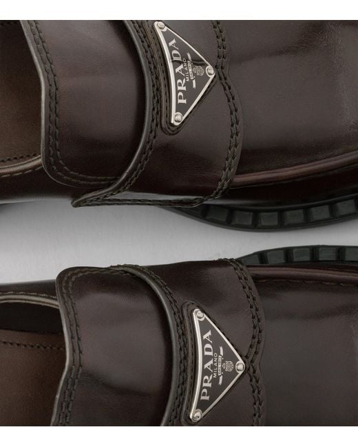 Prada Brown Aged Leather Chunky Loafers