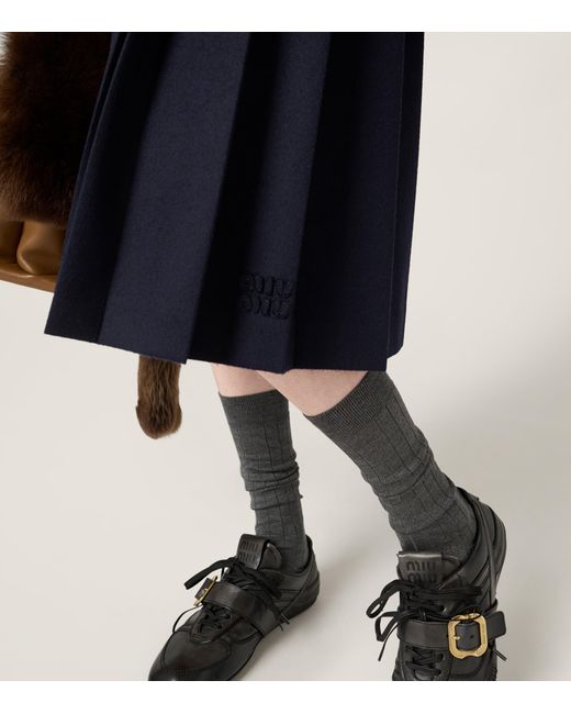 Miu Miu Blue Wool-Cashmere Pleated Midi Skirt