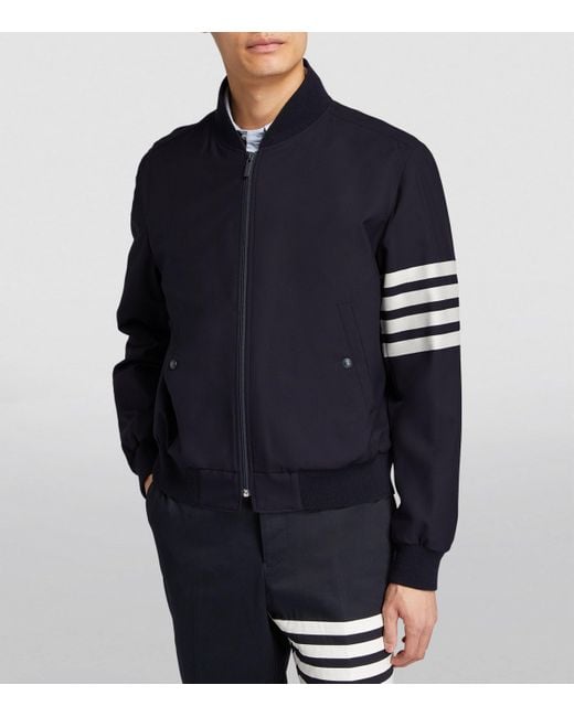 Thom Browne Blue Wool 4-Bar Stripe Bomber Jacket for men