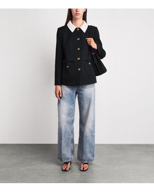 Sandro Black Wool Contrast Collar Blazer
