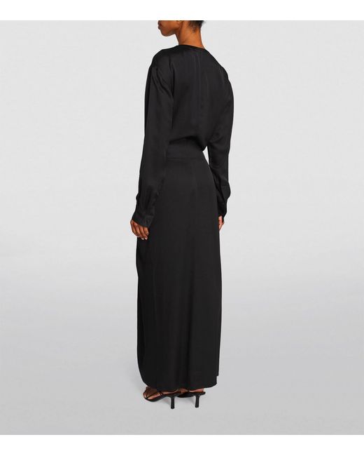 Totême  Black Satin Tie-detail Maxi Dress