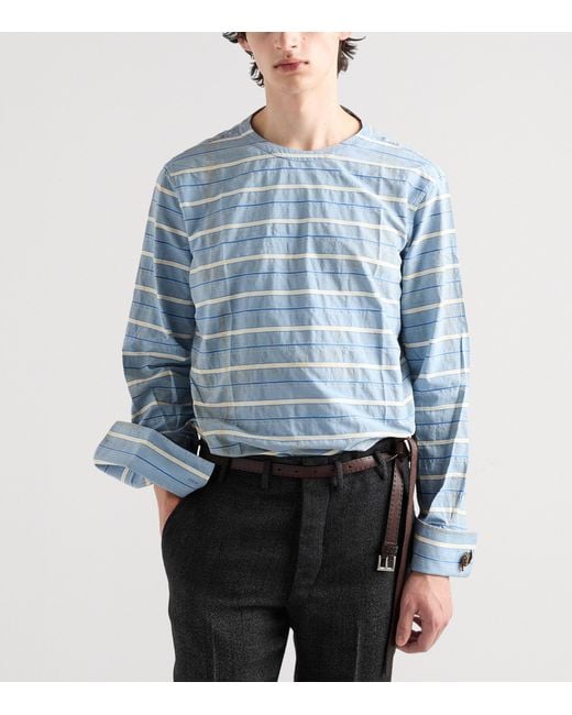 Prada Blue Cotton Stripe Shirt for men
