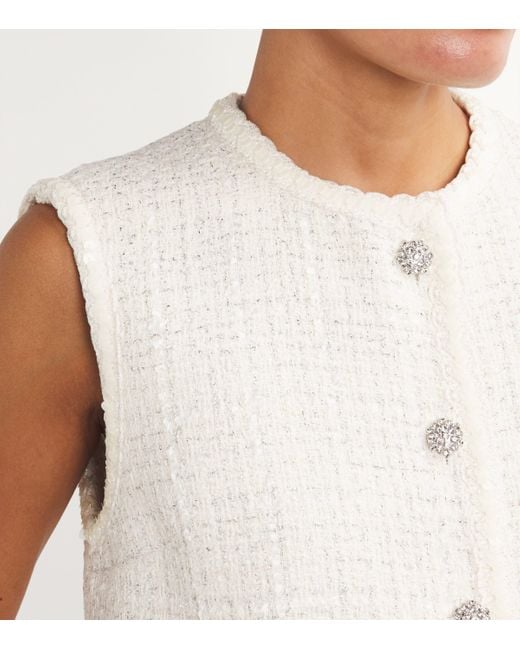 Maje White Tweed Sleeveless Jacket