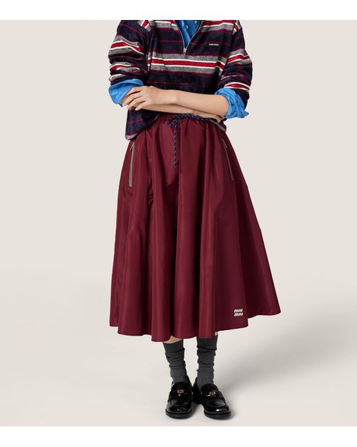 Miu Miu Red Technical Drawstring Midi Skirt