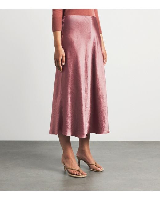 Vince Pink Crinkle Satin Midi Skirt