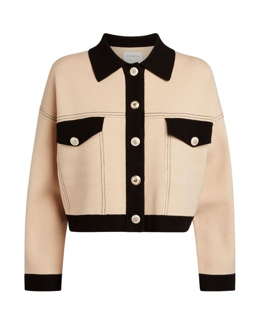 sandro cropped cardigan with topstitching