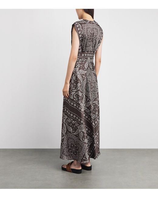 Sandro Brown Satin Bandana Sleeveless Maxi Dress
