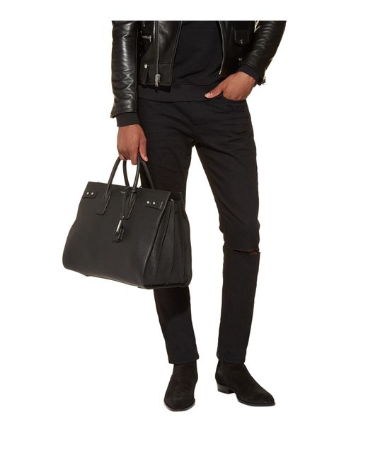 Saint Laurent Black Grained Leather Sac De Jour Tote Bag for men