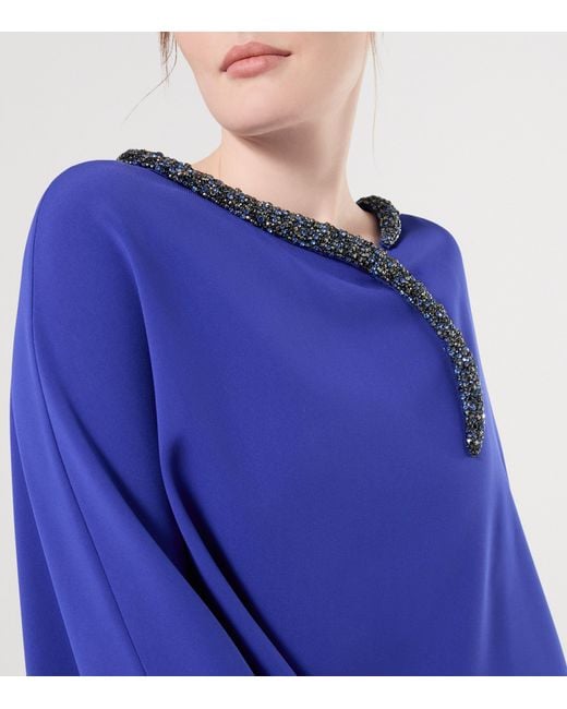 Marina Rinaldi Blue X Tony Ward Embellished-Neck Maxi Dress